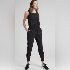 Athleta Hillside Sleeveless Featherweight Stretch Jogger Leg Black Jumpsuit